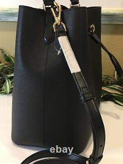 Michael Kors Suri Large Bucket Messenger Shoulder Bag Purse Black Leather Gold