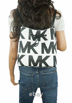 Michael Kors Suri Large Graphic Logo Bucket Convertible Backpack MK White Black