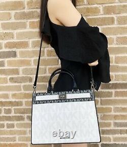 Michael Kors Tatianna Leather Large Satchel Handbag White MK Black
