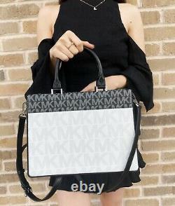 Michael Kors Tatianna Leather Large Satchel Handbag White MK Black