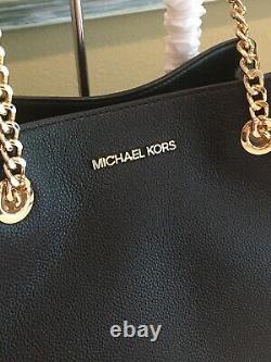 Michael Kors Teagen Large Long Drop Satchel Shoulder Bag Black Leather Gold $448