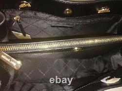 Michael Kors Teagen Large Long Drop Satchel Shoulder Bag Black Leather Gold $448