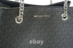 Michael Kors Teagen Long Drop Pvc Leather Chain Tote Shoulder Bag Mk Black