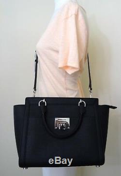 Michael Kors Tina Black Silver Leather Large Top Zip Satchel Handbag