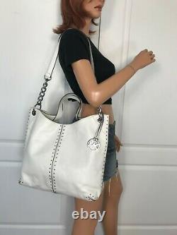 Michael Kors Vintage Astor Large Leather Chain Tote Handbag Bag Purse White