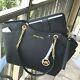 Michael Kors Women Black Gold Leather Shoulder Tote Handbag Purse Bag+zip Wallet
