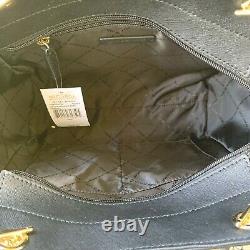 Michael Kors Women Black Gold Leather Shoulder Tote Handbag Purse Bag+Zip Wallet