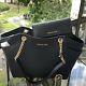 Michael Kors Women Black Leather Shoulder Tote Handbag Purse Bag +trifold Wallet