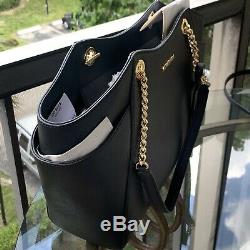 Michael Kors Women Black Leather Shoulder Tote Handbag Purse Bag +Trifold Wallet