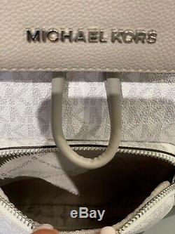 Michael Kors Women Large Cargo Backpack Bag Leather PVC Bright White Grey Silver
