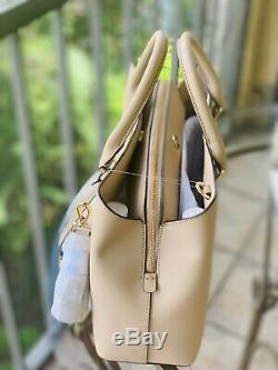 Michael Kors Women Large Leather Satchel Crossbody Bag Handbag Beige Gold Purse