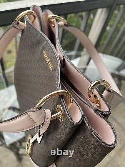 Michael Kors Women Large Pvc Leather Shoulder Tote Bag Handbag Brown Bag+wallet