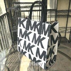 Michael Kors Women Large Tote Bag Handbag WithCrossbody Strap Purse White Black MK