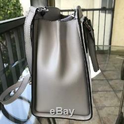 Michael Kors Women Pvc Leather Satchel Shoulder Bag Crossbody Bright White/grey