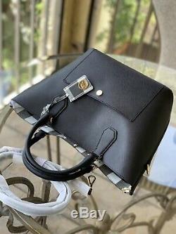 Michael Kors Womens Large Black Gold Leather Crossbody Satchel Bag Handbag Purse