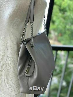Michael Kors Womens Large Shoulder Tote Bag Handbag Leather Grey Silver Purse MK
