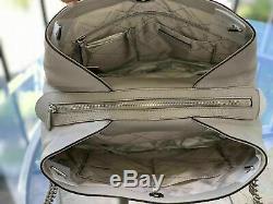 Michael Kors Womens Large Shoulder Tote Bag Handbag Leather Grey Silver Purse MK