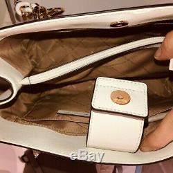 Michael Kors Womens Leather Large Shoulder Tote Bag Handbag Purse White Gold MK