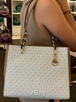 Michael Kors Womens Medium Large Shoulder Leather Tote Bag Handbag Vanilla Purse