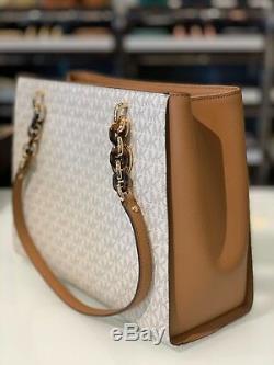 Michael Kors Womens Medium Large Shoulder Leather Tote Bag Handbag Vanilla Purse