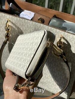 Michael Kors Womens Medium Large Shoulder Tote Vanilla Bag Handbag + id Wallet