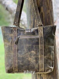 Myra Bag DISTRESSED LEATHER & HAIRON COWHIDE Western Tote NEW
