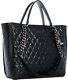 New Guess Women's Black Glossy Patent Logo Quilted Large Tote Bag Handbag Purse