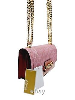 NEW Michael Kors Smokey Rose Heather Large Flap Over Crossbody Gold Chain Bag