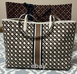 NEW Tory Burch Geo Logo Large Shopping Tote Bag Ivory/Brown/Navy