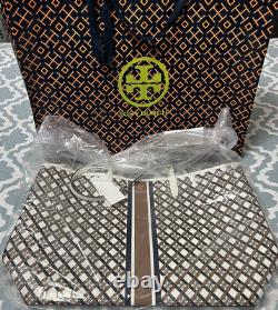 NEW Tory Burch Geo Logo Large Shopping Tote Bag Ivory/Brown/Navy