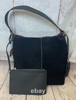 NEW Zohara Balloo Black Suede Leather Slouch Detachable Purse Tassle