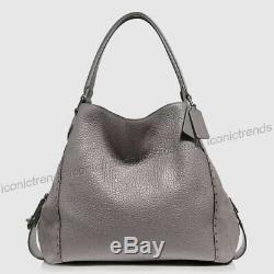 NWTCOACH 32988 EDIE 42 LARGE RIVET MIX LEATHER SUEDE SHOULDER BAG Heather Grey