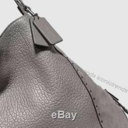 NWTCOACH 32988 EDIE 42 LARGE RIVET MIX LEATHER SUEDE SHOULDER BAG Heather Grey