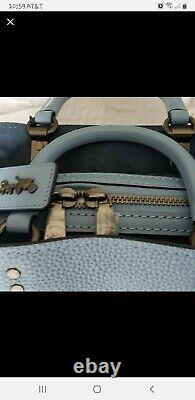 NWT 1941 Coach Rogue 30 Pebble Leather Slate Blue Satchel Shoulder Bag F38124