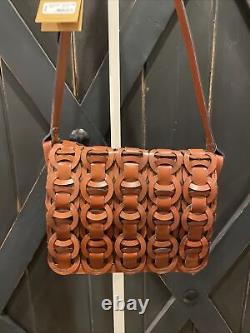 NWT $299 Patricia Nash New Round Chain Link Tan/Gold Leather Crossbody Handbag