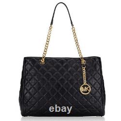 NWT $358 Michael Kors Susannah Large Leather Tote Black Gold Shoulder Bag Zip MK
