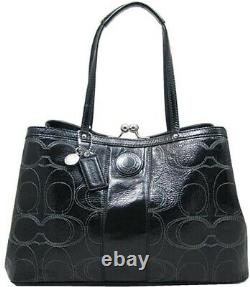 NWT $398 Coach Signature Stitch Patent Leather Carryall Black Shoulder Bag NEW
