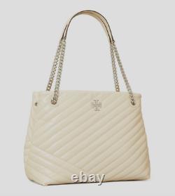 NWT $628 Tory Burch Kira Chevron Quilted Distressed Leather Tote Bag New Cream