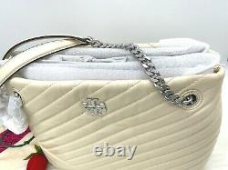 NWT $628 Tory Burch Kira Chevron Quilted Distressed Leather Tote Bag New Cream