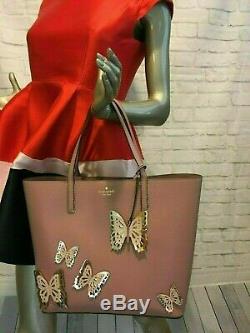 NWT Authentic KATE SPADE little len all the buzz Leather Tote with 3D Butterflies
