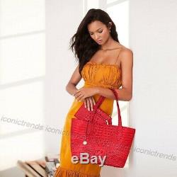 NWT Brahmin Athena Candy Apple Red MELBOURNE Embossed Leather Tote + Pouch