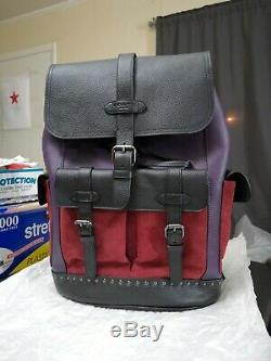 NWT COACH F76928 Men's HUDSON Backpack In deep purple multi Pebbled Leather