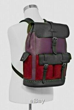 NWT COACH Mens HUDSON BACKPACK Natural Pebbled Leather Suede DEEP PURPLE MULTI