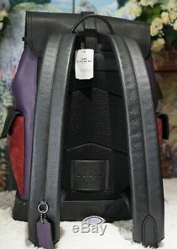 NWT COACH Mens HUDSON BACKPACK Natural Pebbled Leather Suede DEEP PURPLE MULTI