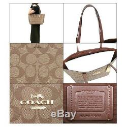 NWT COACH Town Tote Classic Canvas Shoulder Bag Luxury Khaki Saddle Gold F76636