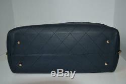 NWT Chanel 19P Navy Diamond Stitch Leather Large Shopping Tote Bag $4,400
