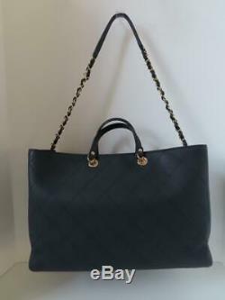 NWT Chanel 19P Navy Diamond Stitch Leather Large Shopping Tote Bag $4,400