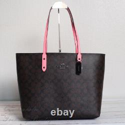 NWT Coach 76636 Town Tote in Signature Canvas Brown Pink Lemonade