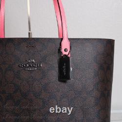 NWT Coach 76636 Town Tote in Signature Canvas Brown Pink Lemonade