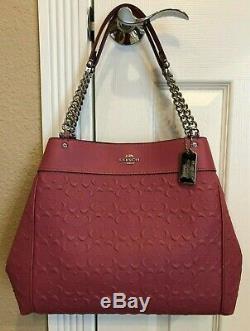 NWT Coach F49336 Signature Leather Lexy Tote Silver Chain Strawberry Pink $498